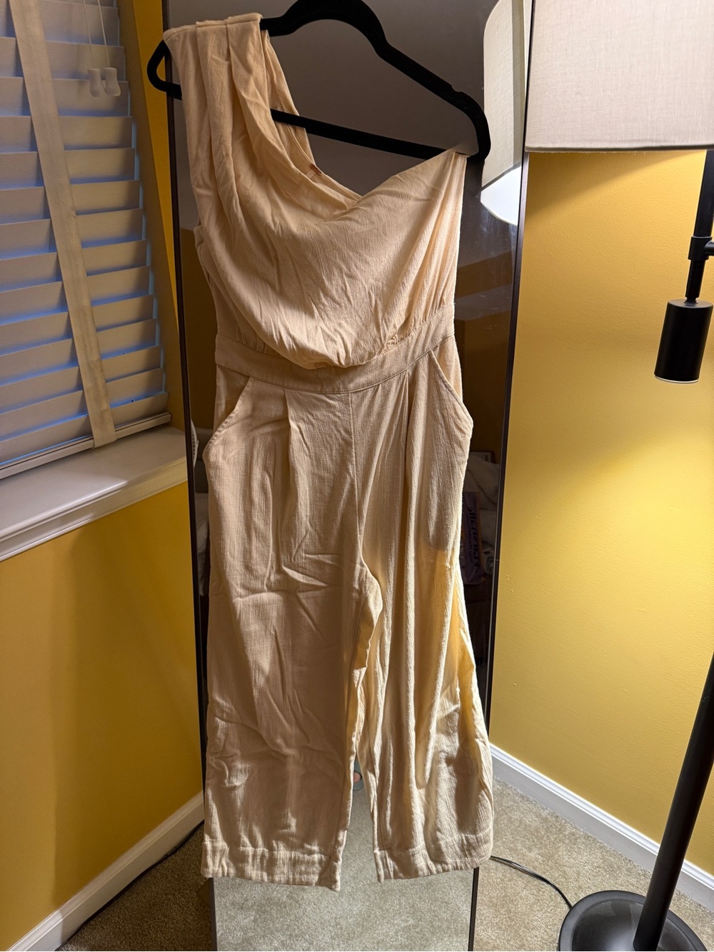 Free People Cream One-Shoulder Jumpsuit